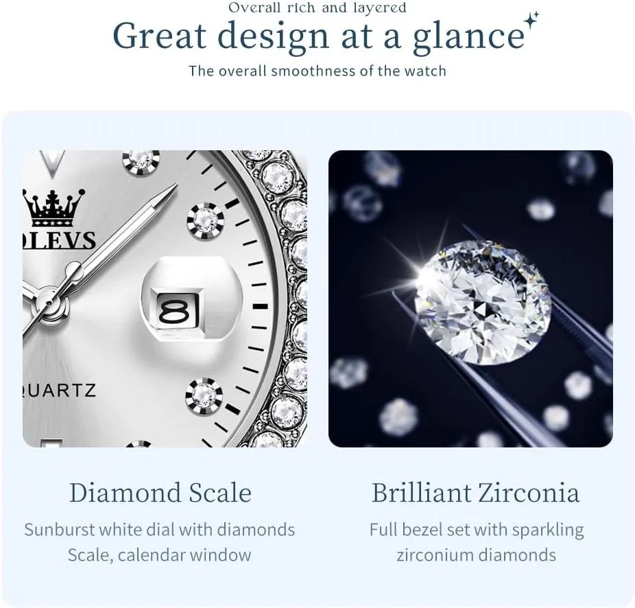 OLEVS Womens Watch Elegant Dress Diamond Analog Quartz Watch Two Tone Stainless Steel Waterproof Luminous Wristwatch