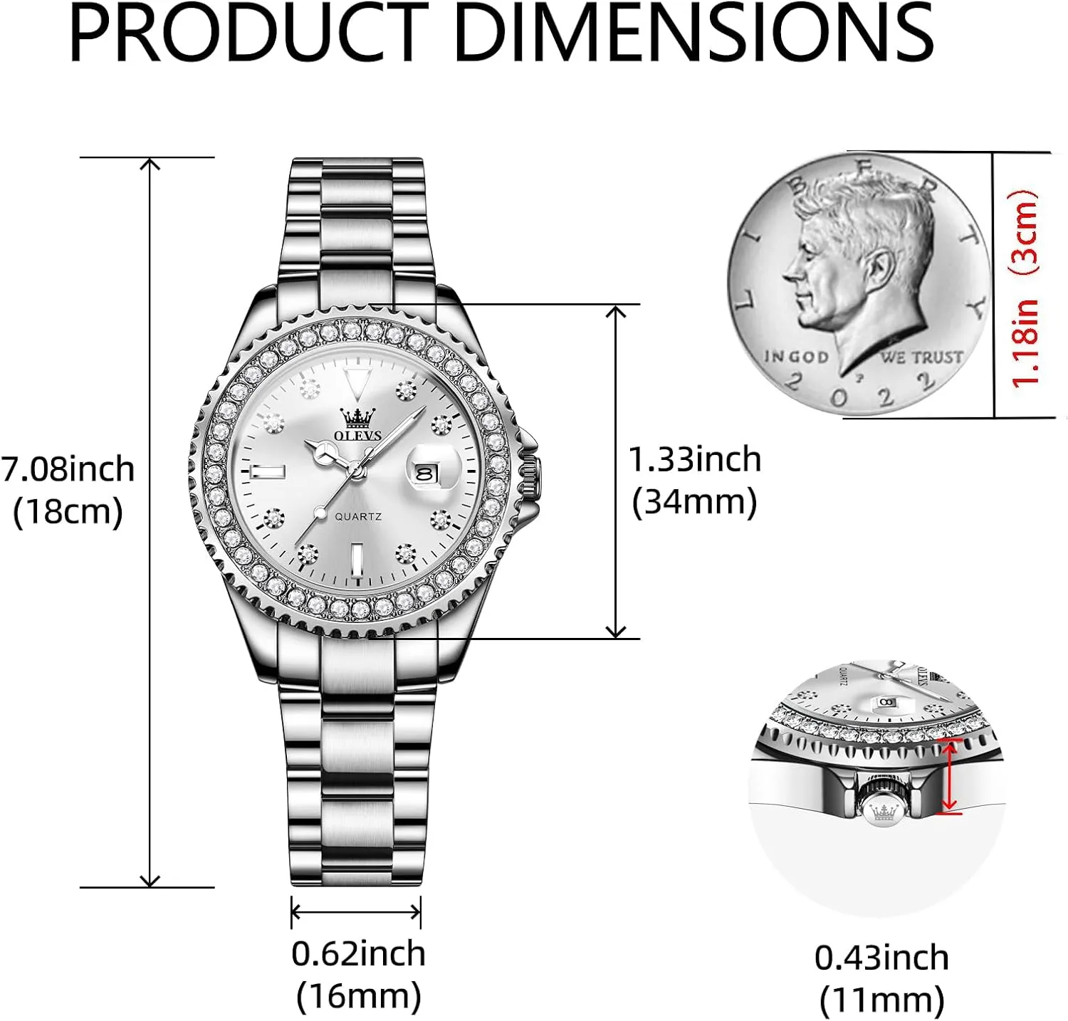 OLEVS Womens Watch Elegant Dress Diamond Analog Quartz Watch Two Tone Stainless Steel Waterproof Luminous Wristwatch