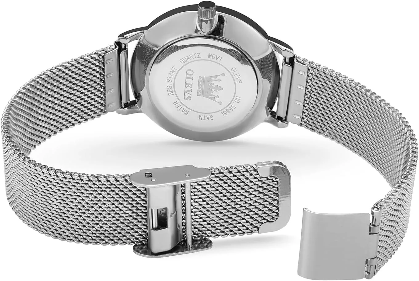 OLEVS Women's Watches, 6.5mm Ultra-Thin Big Face Business Casual Ladies Watch, Japanese Quartz Female Dress Watch with Date Mesh Bracelet Waterproof (White/Blue/Black Dial)