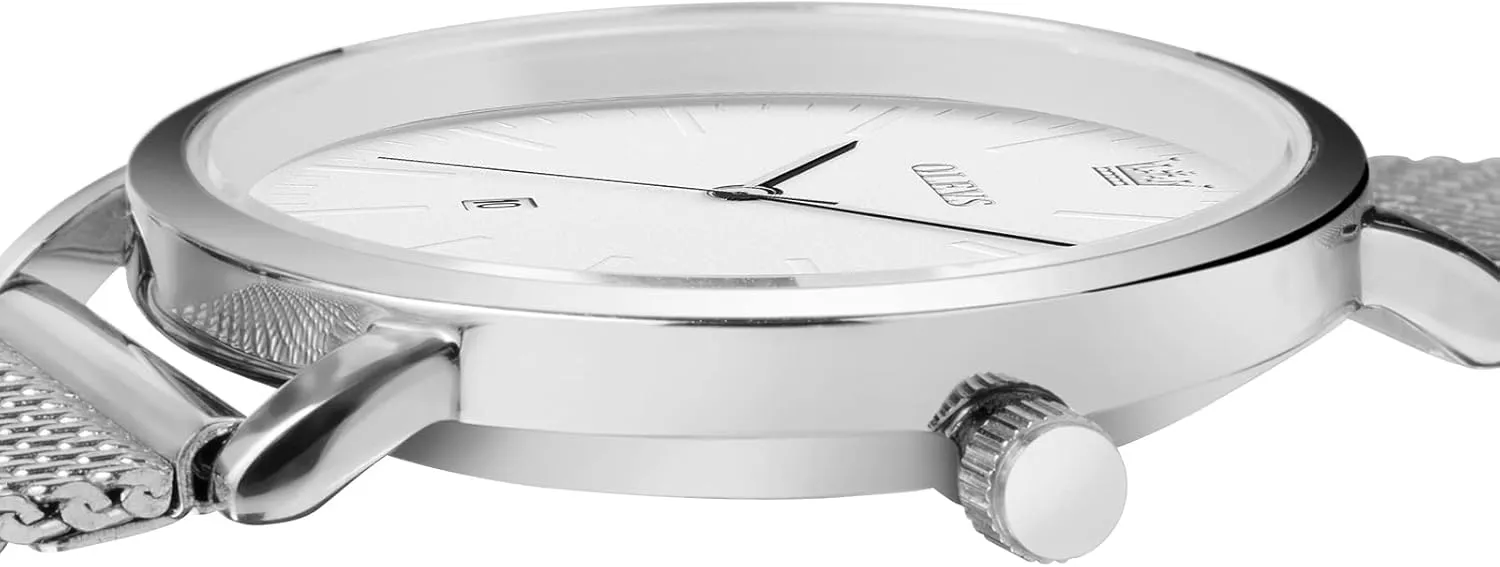 OLEVS Women's Watches, 6.5mm Ultra-Thin Big Face Business Casual Ladies Watch, Japanese Quartz Female Dress Watch with Date Mesh Bracelet Waterproof (White/Blue/Black Dial)