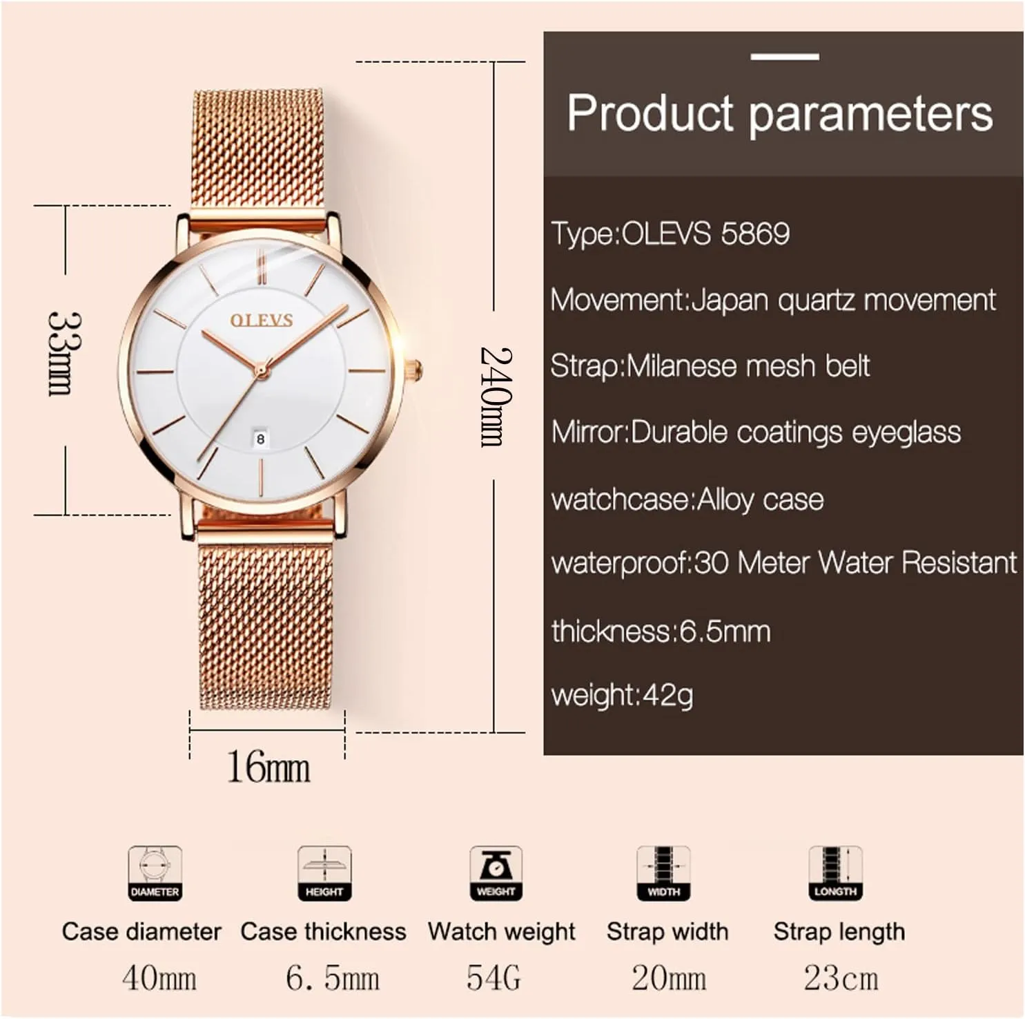 OLEVS Womens Watches Minimalist with Fashion Rose Gold Lady Female Wrist Watch Waterproof Analog Quartz Date
