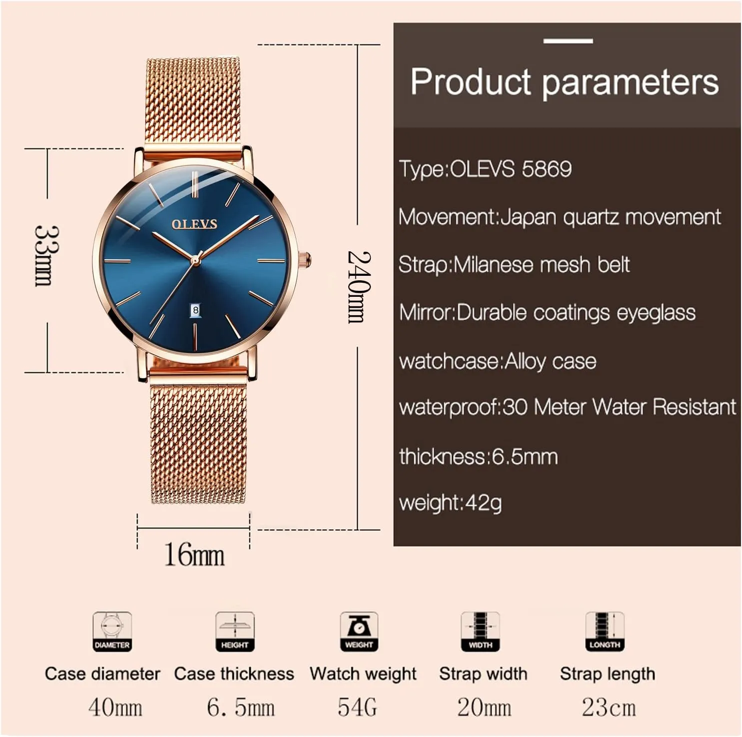 OLEVS Womens Watches Minimalist with Fashion Rose Gold Lady Female Wrist Watch Waterproof Analog Quartz Date