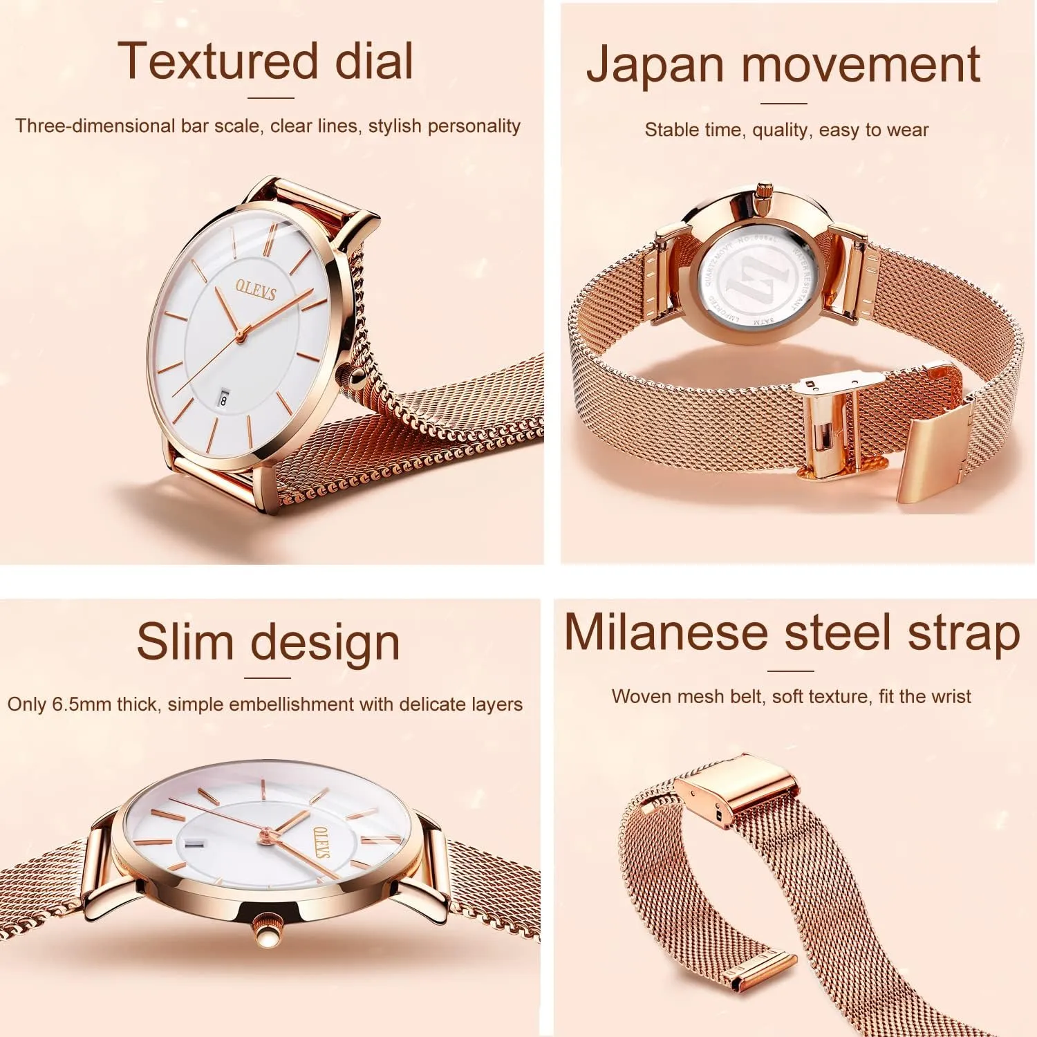 OLEVS Womens Watches Minimalist with Fashion Rose Gold Lady Female Wrist Watch Waterproof Analog Quartz Date