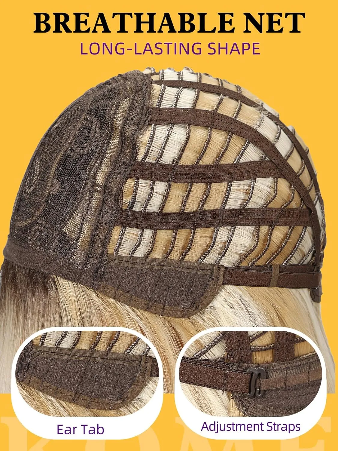 Ombre Blonde Long Layered Straight Wig with Curtain Bangs for Women,Synthetic Heat Resistant Natural Looking Hair Wig for Party Cosplay Dality Use 24IN