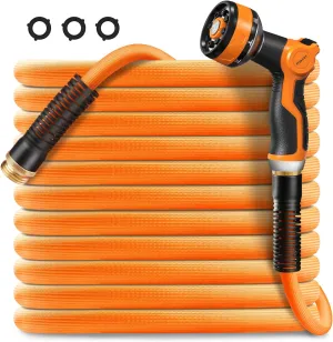 Omont Garden Hose 100ft – Non-Expandable, Flexible & Lightweight, Kink-Free Water Hose with 8-Function Spray Nozzle, Leak-Proof 3/4" Connector, for Garden, Lawn, Outdoor, Car Wash, Camper