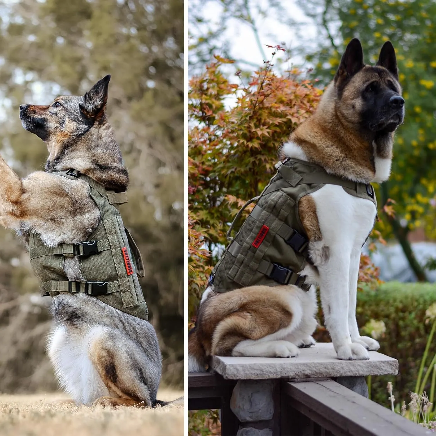 OneTigris No Pull Tactical Dog Harness for Medium Dog, Aire Mesh Service Dog Harness Breathable Military Dog Molle Vests with Handles, Service Dog Vest Harness for Walking Hiking Training Green