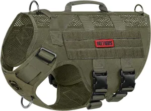 OneTigris No Pull Tactical Dog Harness for Medium Dog, Aire Mesh Service Dog Harness Breathable Military Dog Molle Vests with Handles, Service Dog Vest Harness for Walking Hiking Training Green