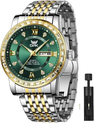 OPK Mens Watch Simple Fashion Diamonds Stainless Steel Analog Men Wrist Watch Diamond Large Dial Waterproof Date Casual Watch for Man