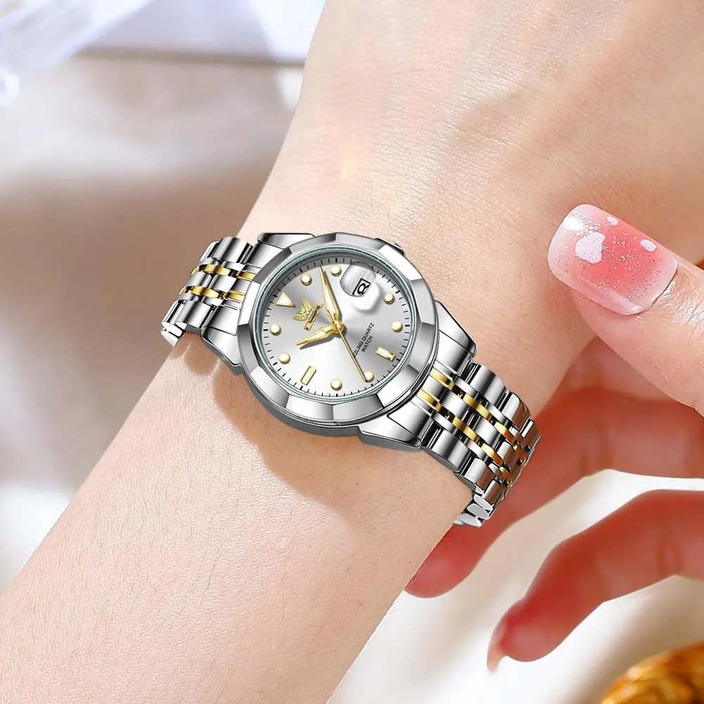 OPK Women Watch Bracelet Dress Easy to Read Stainless Steel Ladies Watches for Female Small Watch Waterproof Luminous Date Wacthes for Women