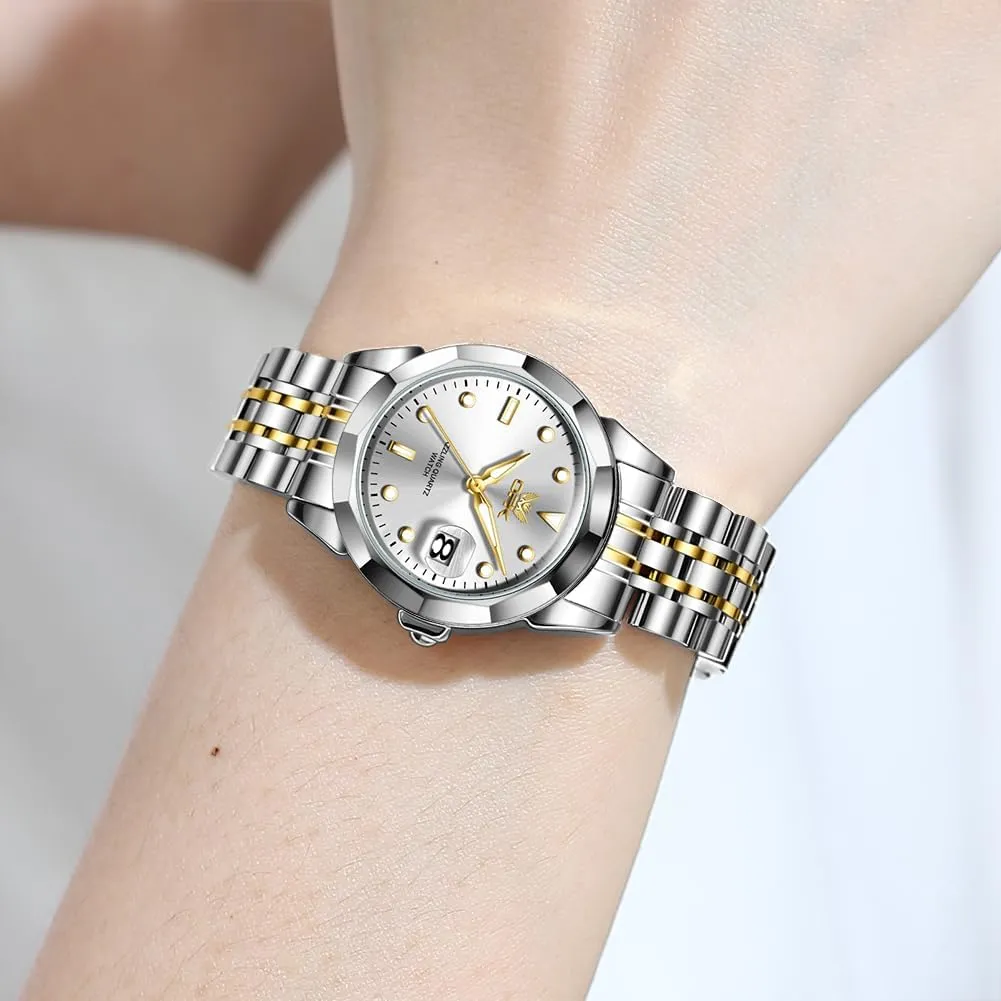OPK Women Watch Bracelet Dress Easy to Read Stainless Steel Ladies Watches for Female Small Watch Waterproof Luminous Date Wacthes for Women
