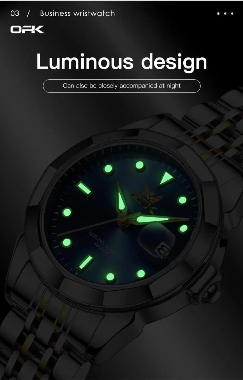 OPK Women Watch Bracelet Dress Easy to Read Stainless Steel Ladies Watches for Female Small Watch Waterproof Luminous Date Wacthes for Women