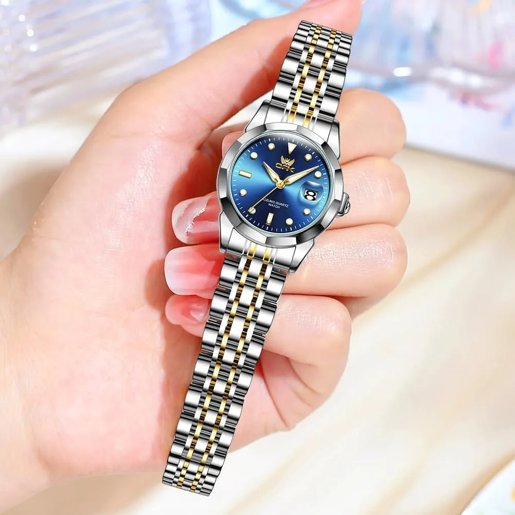 OPK Women Watch Bracelet Dress Easy to Read Stainless Steel Ladies Watches for Female Small Watch Waterproof Luminous Date Wacthes for Women