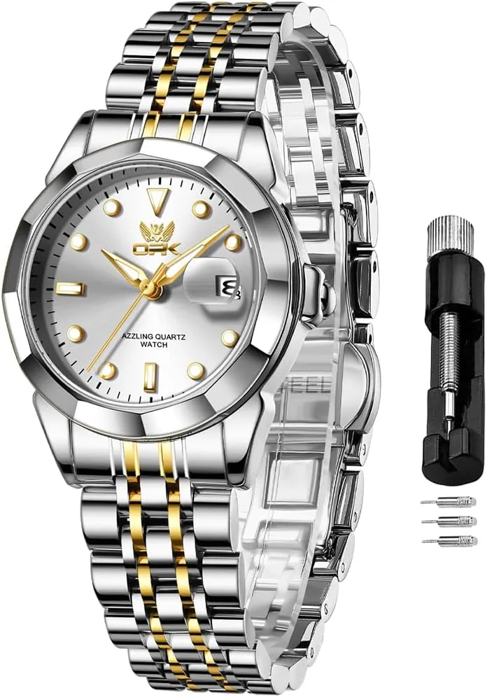 OPK Women Watch Bracelet Dress Easy to Read Stainless Steel Ladies Watches for Female Small Watch Waterproof Luminous Date Wacthes for Women