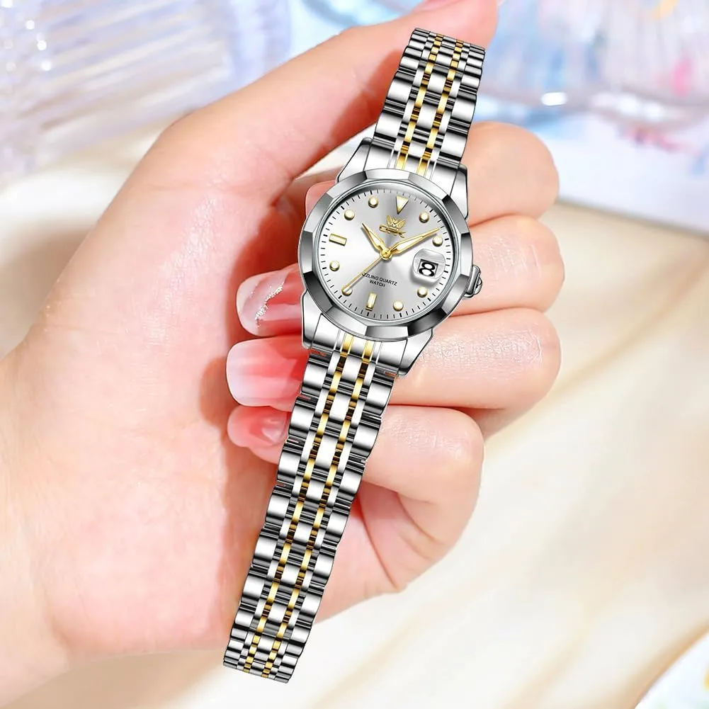 OPK Women Watch Bracelet Dress Easy to Read Stainless Steel Ladies Watches for Female Small Watch Waterproof Luminous Date Wacthes for Women