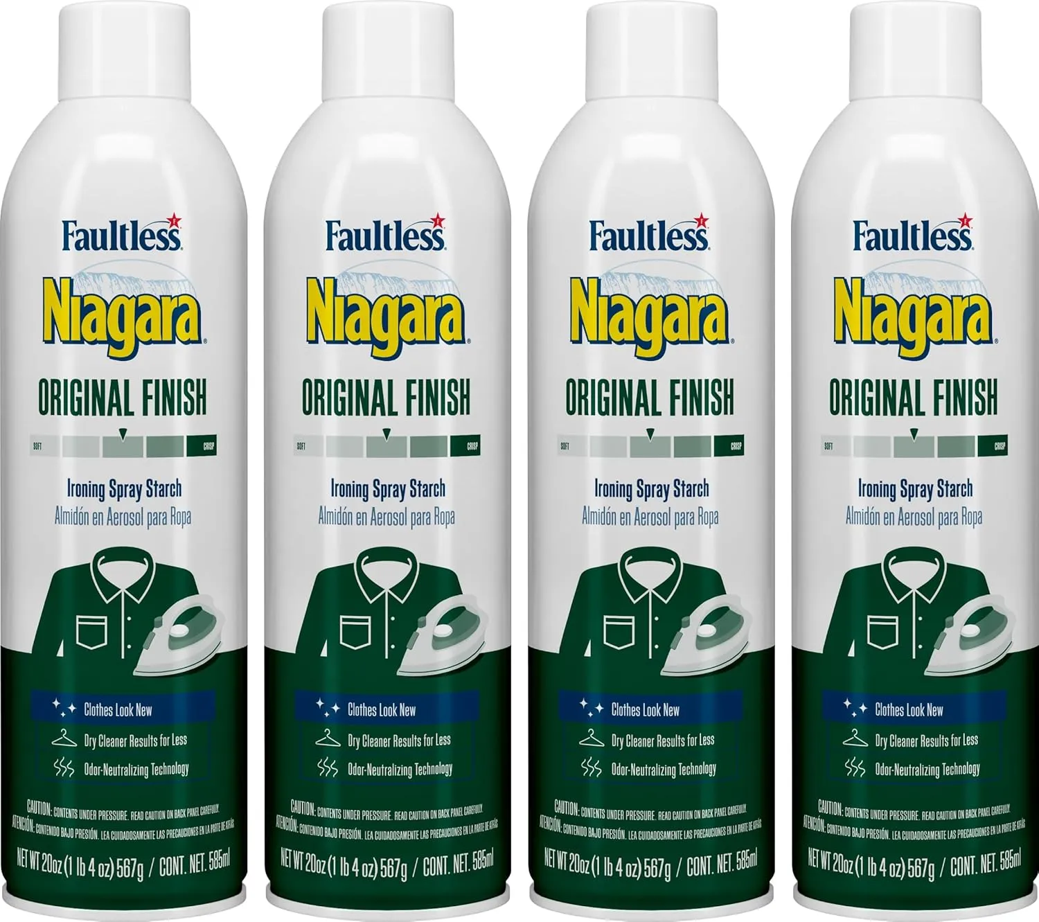 Original Hold Spray Starch for Clothes, Wrinkle Remover & Ironing Aid with Fresh Scent, Crisp Finish, No Flaking or Clogging, 20 oz Cans (Pack of 4)