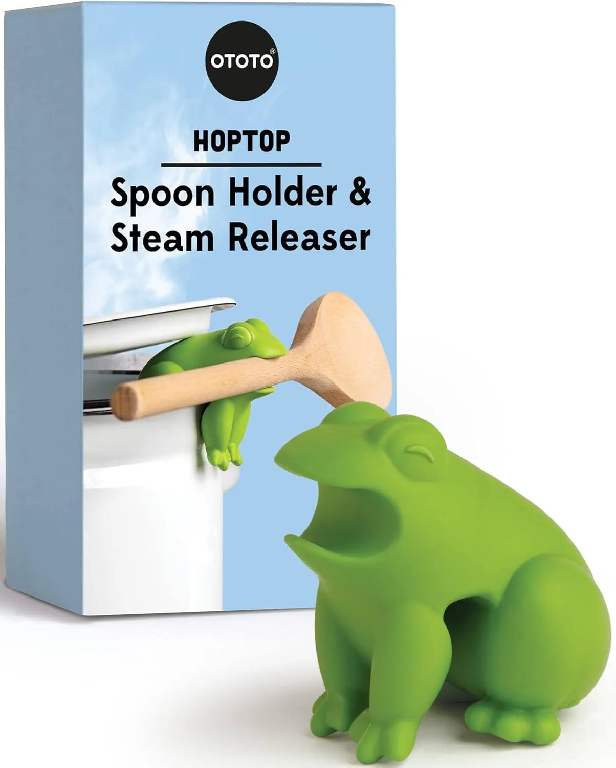 OTOTO New HopTop Frog Spoon Holder for Stove Top - Spoon Rest for Stove Top and Steam Releaser, Cute Kitchen Accessories, Cooking, Cool Gadgets, Fun Kitchen Gifts, White Elephant Gifts