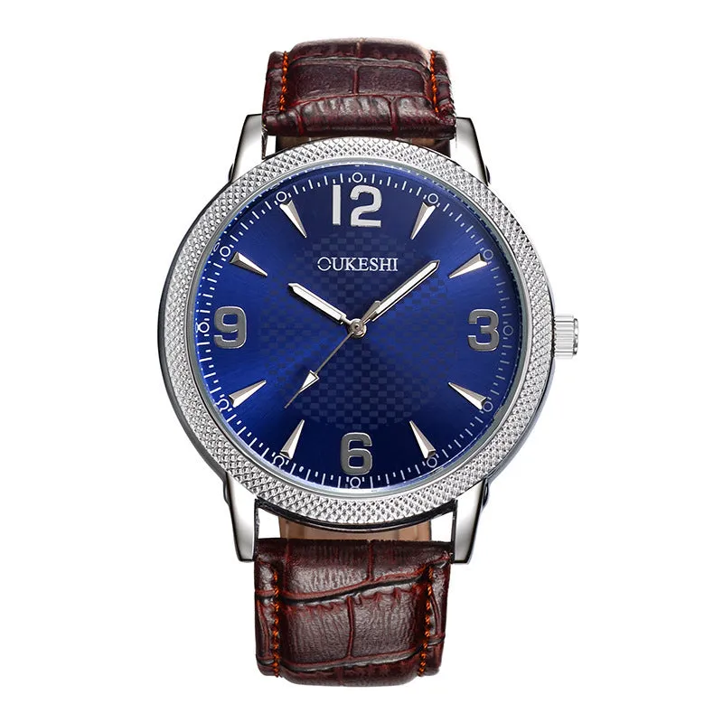 OUKESHI fashion simple sword nail plaid belt waterproof quartz women's watch