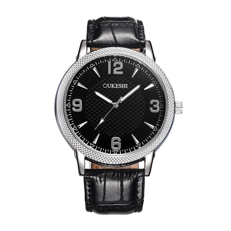 OUKESHI fashion simple sword nail plaid belt waterproof quartz women's watch