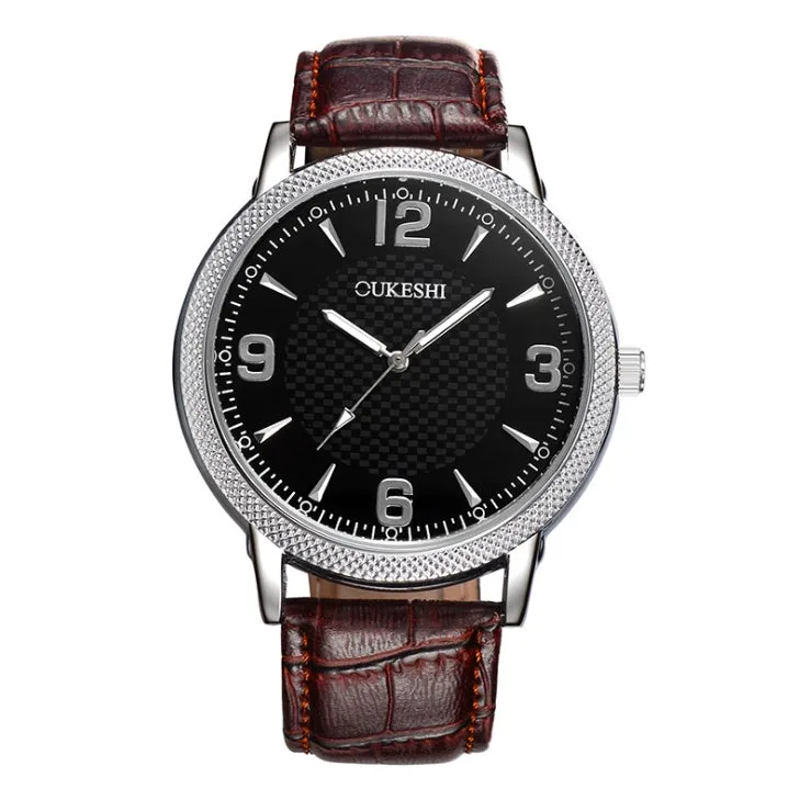 OUKESHI fashion simple sword nail plaid belt waterproof quartz women's watch