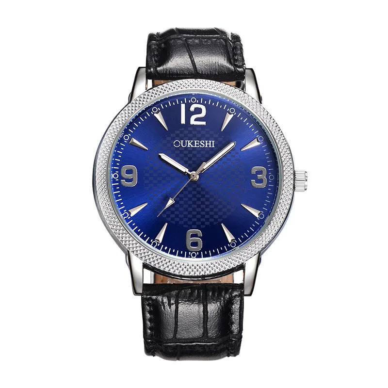 OUKESHI fashion simple sword nail plaid belt waterproof quartz women's watch
