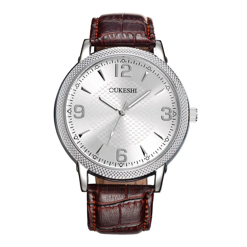 OUKESHI fashion simple sword nail plaid belt waterproof quartz women's watch