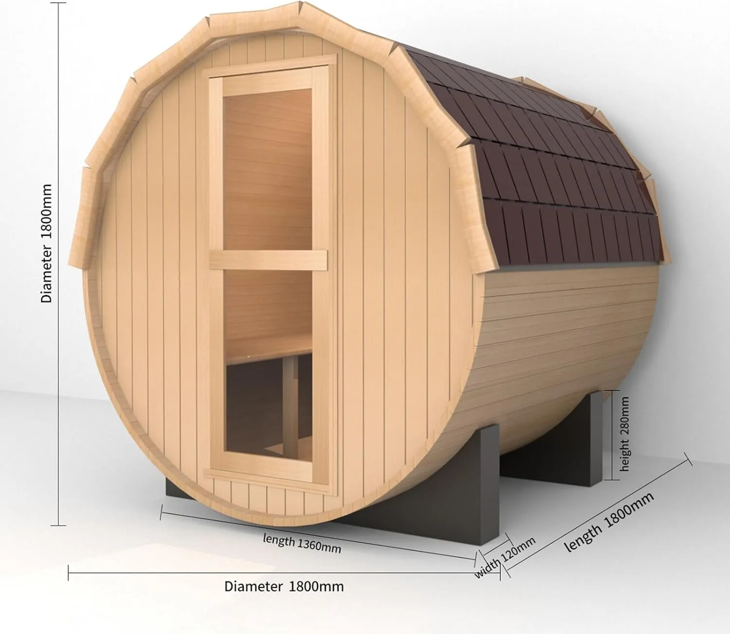Outdoor Barrel Steam Sauna, 4-6 Person Wood Sauna Room with 220V，6kw Harvia Sauna Heater with Sauna Stone, Canadian Helmock Wooden Sauna, Sauna Accessories and Asphalt Shingle Roof (Helmock)