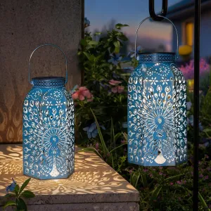 Outdoor Solar Lanterns Waterproof Peacock Garden Gifts Women Mom, Big Solar Lights, Garden Decor, Yard Art, Outside, Patio Ornaments, Birthday, Mothers' Day Birthday Gifts (2Pack, Blue Gold