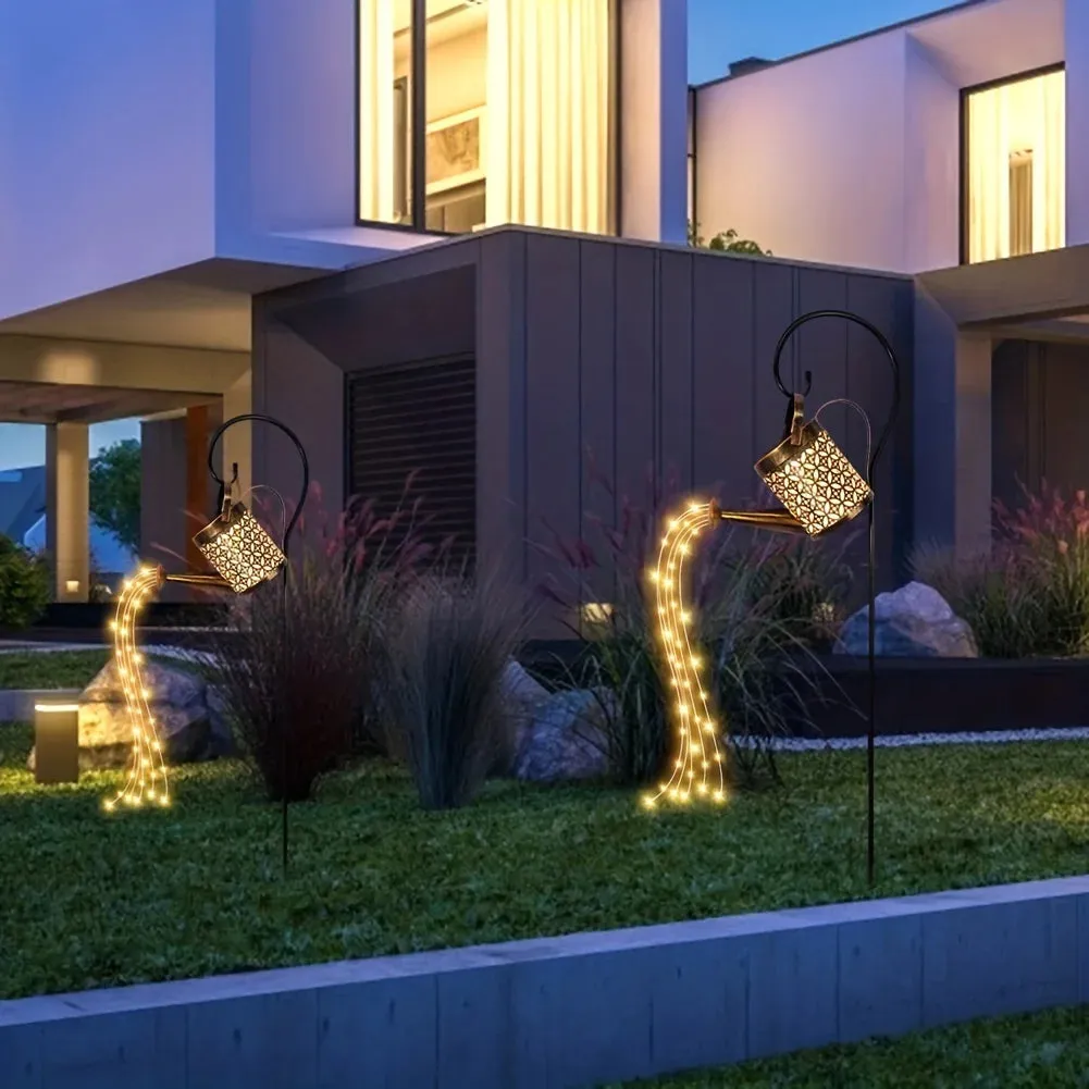 Outdoor Solar Watering Can Light Star Shower Garden Art LED String Light Pathway Patio Hanging Lantern Kettle Decorative Lamp