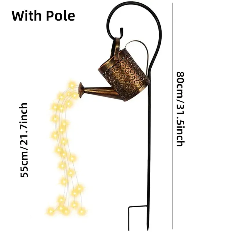 Outdoor Solar Watering Can Light Star Shower Garden Art LED String Light Pathway Patio Hanging Lantern Kettle Decorative Lamp