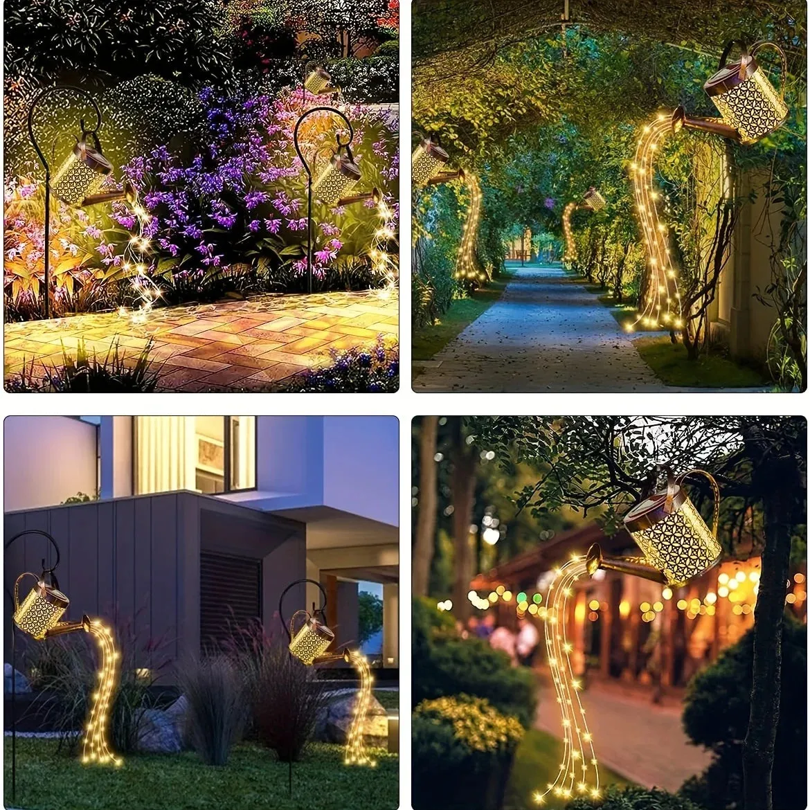 Outdoor Solar Watering Can Light Star Shower Garden Art LED String Light Pathway Patio Hanging Lantern Kettle Decorative Lamp