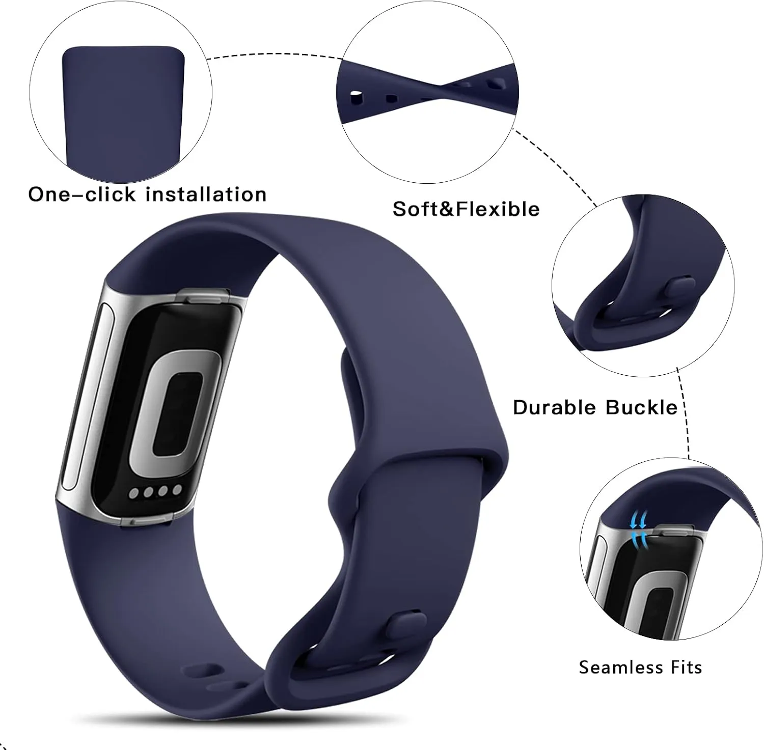 Ouwegaga Compatible with Fitbit Charge 6/Charge 5 Bands, Soft Waterproof Sport Replacement Wristbands, 6 Pack Large