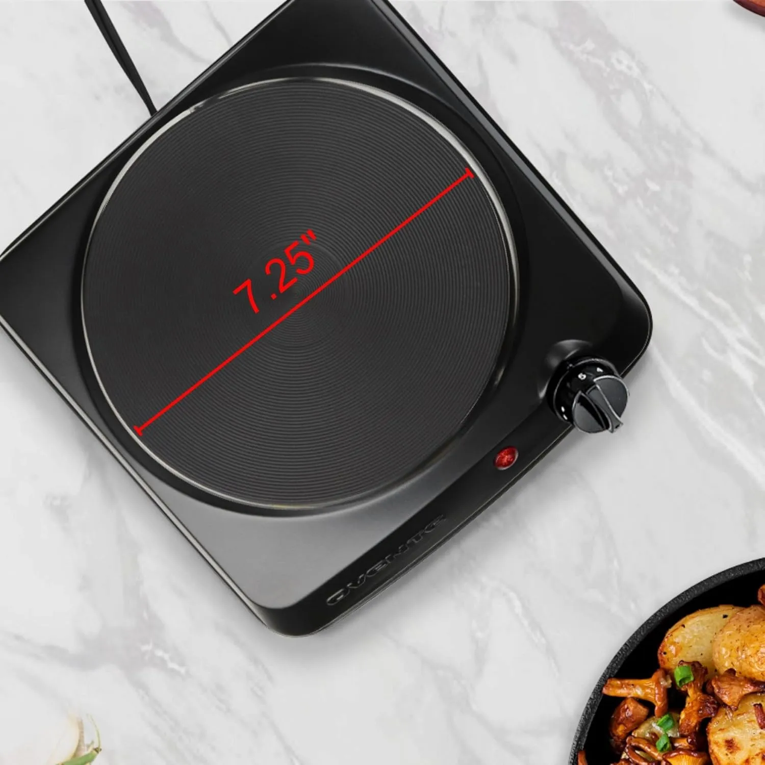 OVENTE Electric Countertop Single Burner, 1000W Cooktop with 7.25 Inch Cast Iron Hot Plate, 5 Level Temperature Control, Compact Cooking Stove and Easy to Clean Stainless Steel Base, Black BGS101B