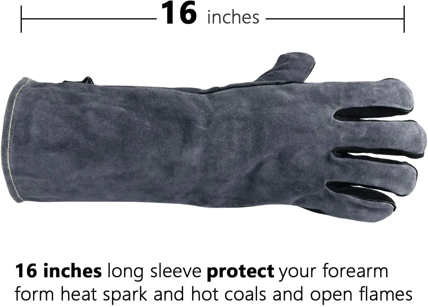 OZERO 932°F Heat Resistant Welding Gloves 16 inches Cowhide Leather - Long Sleeve and Insulated Lining BBQ Glove for Tig Welder/Mig/Grill/Barbecue/Stove Black-gray