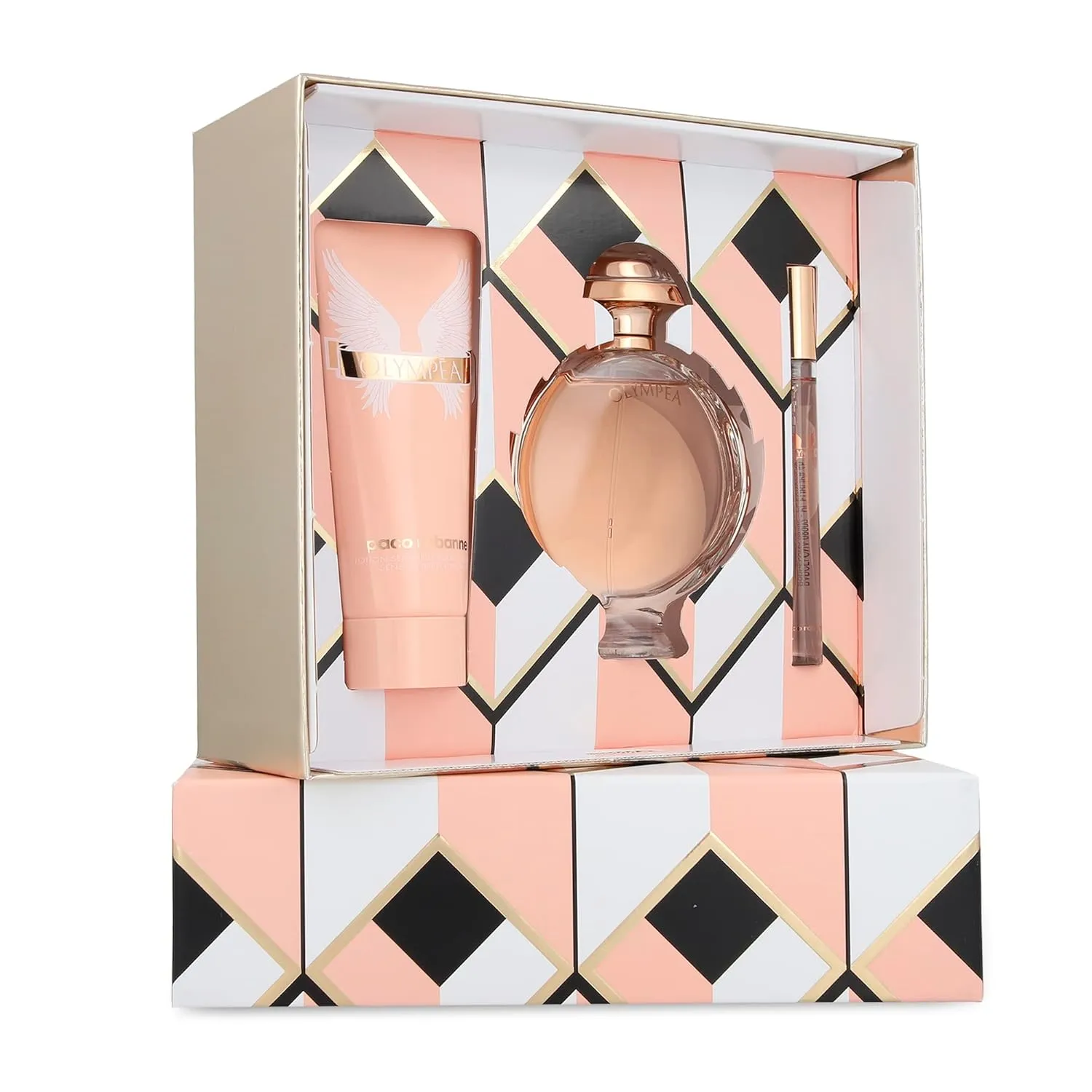Paco Rabanne Olympea 3-Piece Set for Women, (2.7 Oz Eau De Parfum Spray   3.4 Oz Body Lotion   0.33 Oz Eau De Parfum Travel Spray)