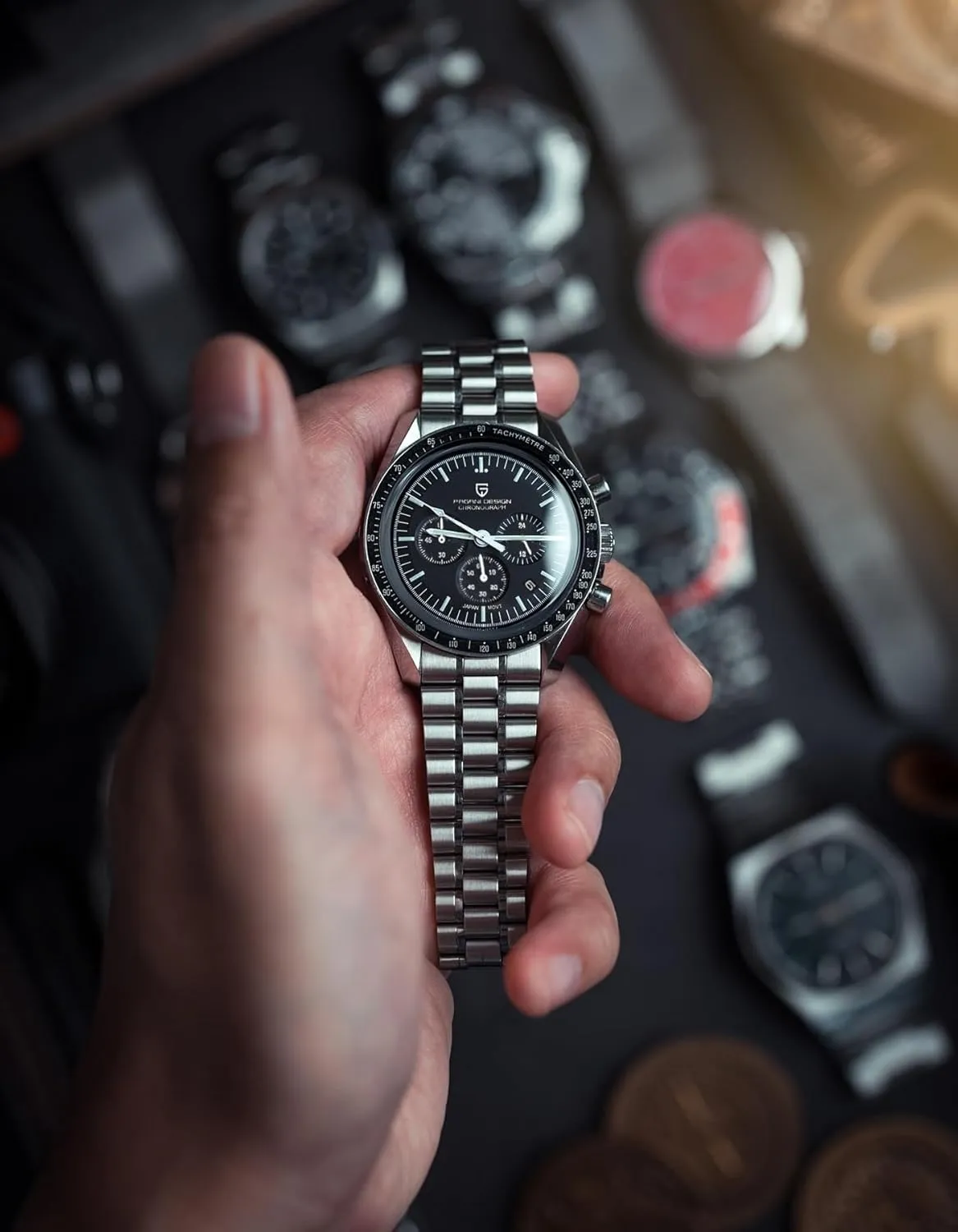Pagani Design 1701 Men's Watch, Chronograph, VK63 Japanese Quartz Movement, Stainless Steel Bracelet, Water Resistant to 330 Feet (100 Meters), Sapphire Glass Wristwatch.