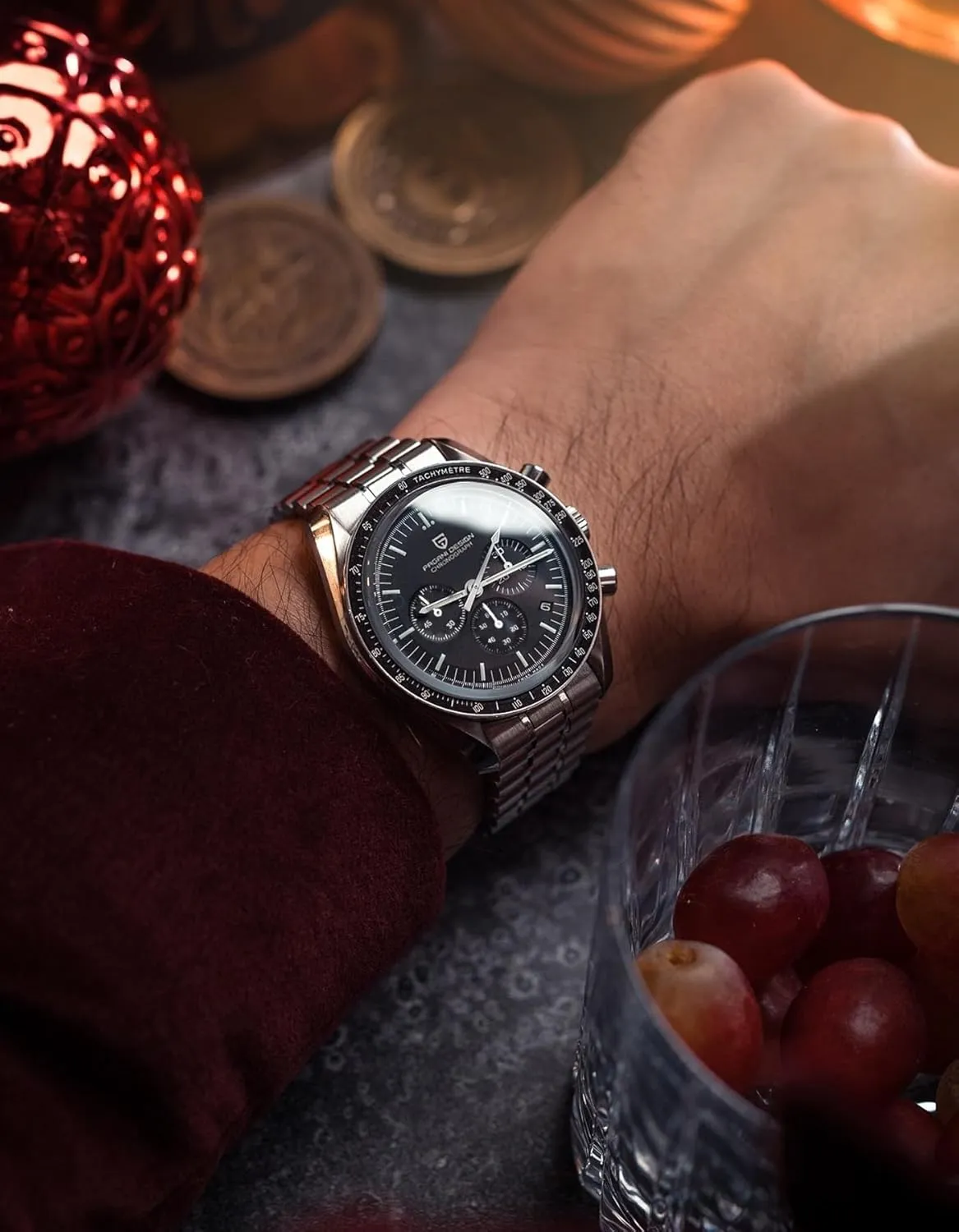 Pagani Design 1701 Men's Watch, Chronograph, VK63 Japanese Quartz Movement, Stainless Steel Bracelet, Water Resistant to 330 Feet (100 Meters), Sapphire Glass Wristwatch.