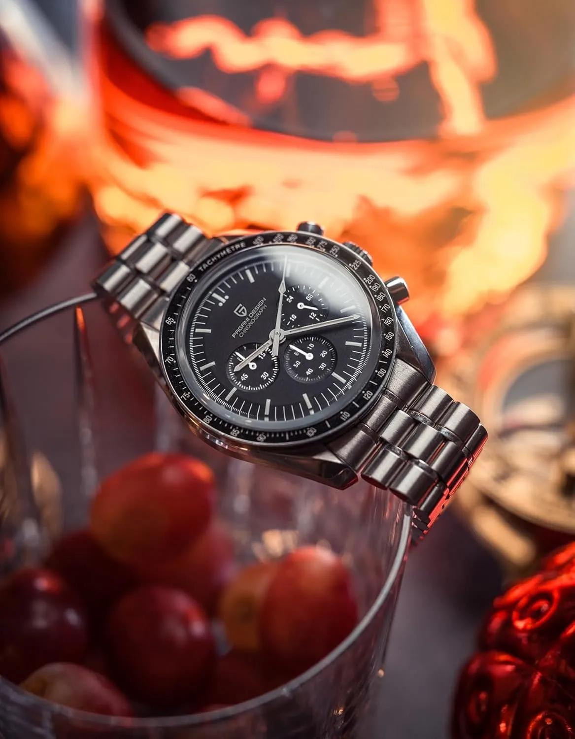 Pagani Design 1701 Men's Watch, Chronograph, VK63 Japanese Quartz Movement, Stainless Steel Bracelet, Water Resistant to 330 Feet (100 Meters), Sapphire Glass Wristwatch.