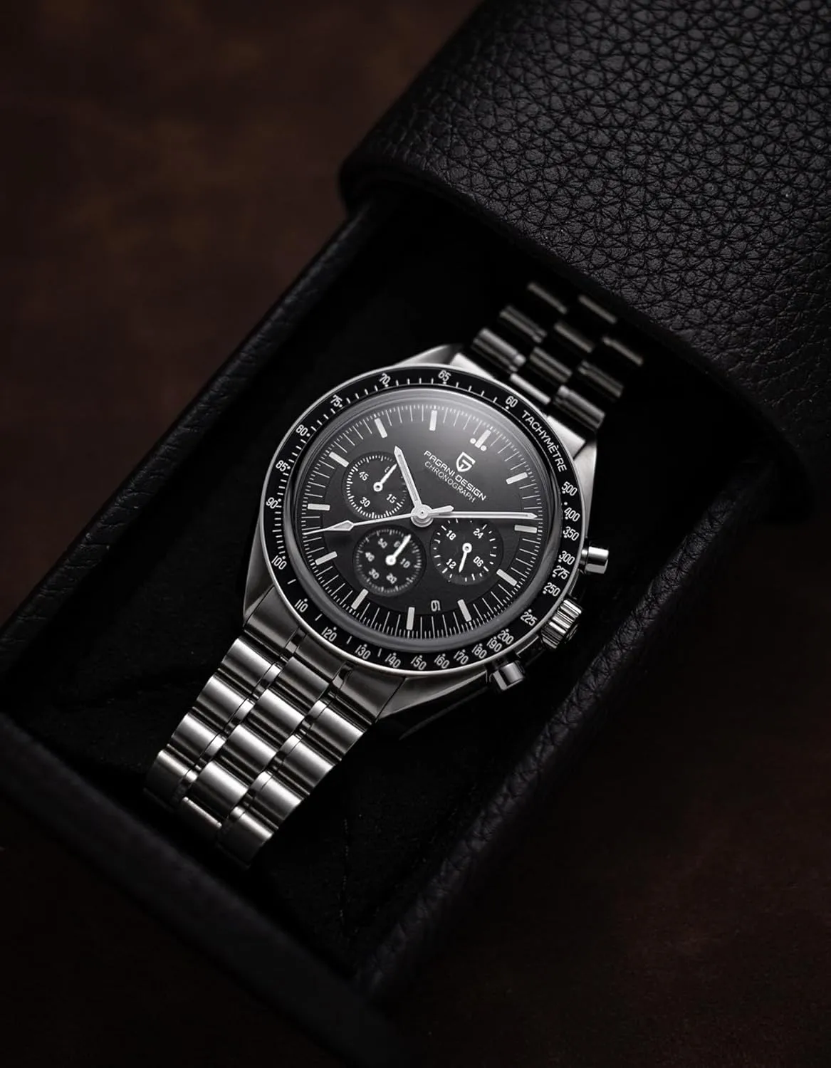 Pagani Design 1701 Men's Watch, Chronograph, VK63 Japanese Quartz Movement, Stainless Steel Bracelet, Water Resistant to 330 Feet (100 Meters), Sapphire Glass Wristwatch.