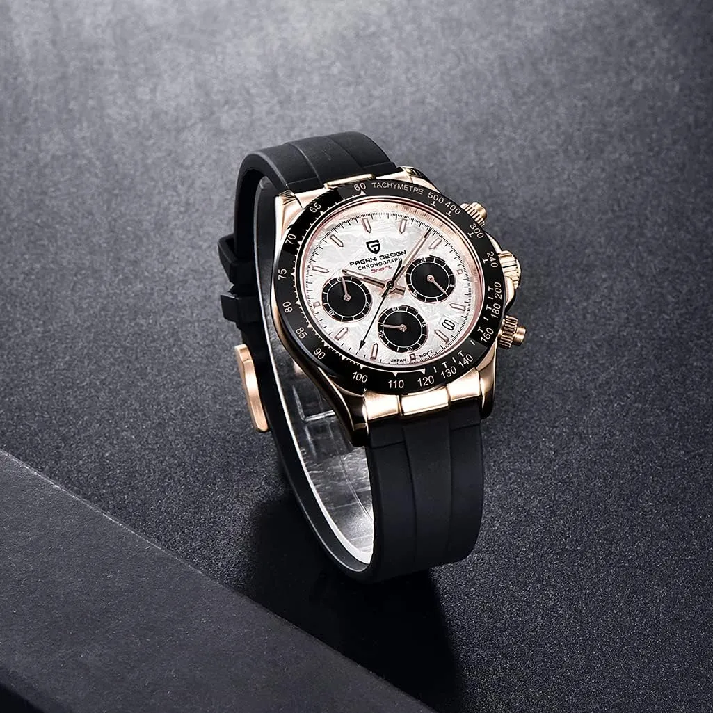 Pagani Design Daytona Homage Men's Quartz Watches Japan Movement Ceramic Bezel Stainless Steel Band Screw-in Crown Waterproof Sport Chronograph Watch