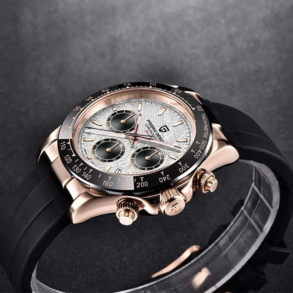 Pagani Design Daytona Homage Men's Quartz Watches Japan Movement Ceramic Bezel Stainless Steel Band Screw-in Crown Waterproof Sport Chronograph Watch