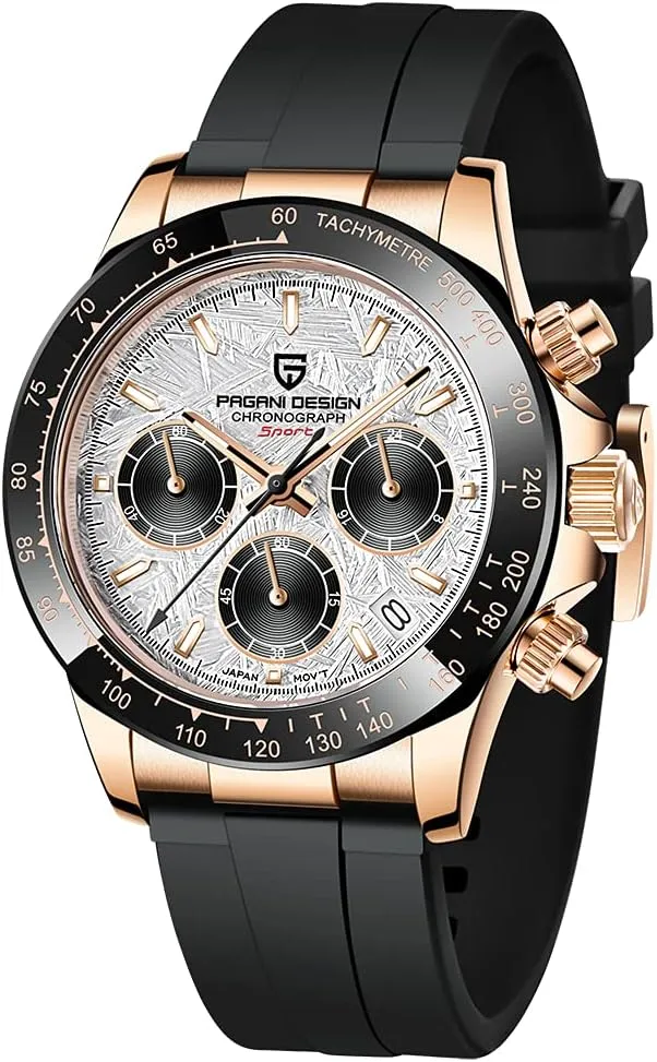 Pagani Design Daytona Homage Men's Quartz Watches Japan Movement Ceramic Bezel Stainless Steel Band Screw-in Crown Waterproof Sport Chronograph Watch