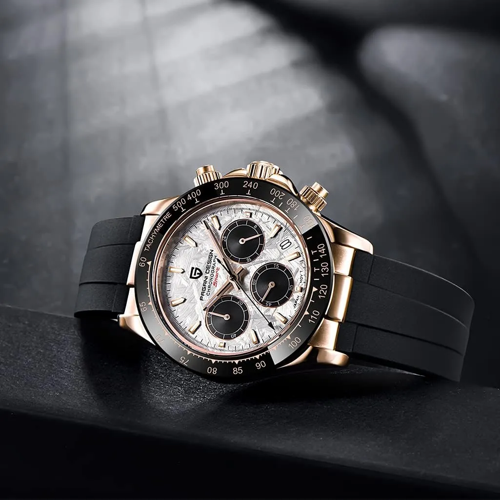 Pagani Design Daytona Homage Men's Quartz Watches Japan Movement Ceramic Bezel Stainless Steel Band Screw-in Crown Waterproof Sport Chronograph Watch