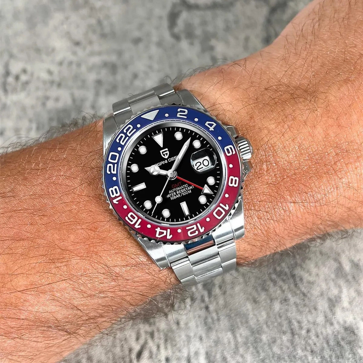 Pagani Design GMT Automatic Mechanical Men's Watch Rotating Ceramic Bezel Stainless Steel Watch with Date Function Men's Sport Watch
