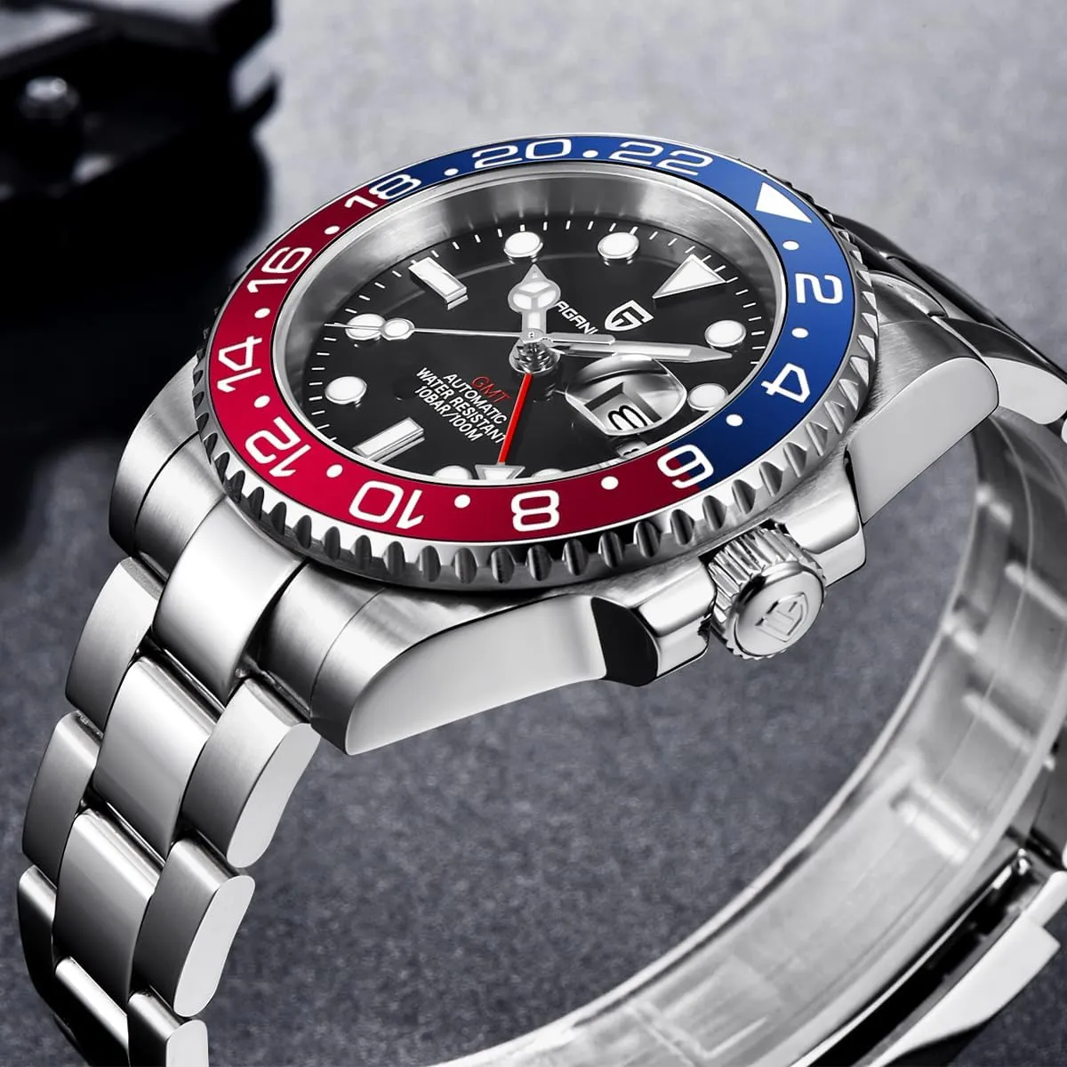 Pagani Design GMT Automatic Mechanical Men's Watch Rotating Ceramic Bezel Stainless Steel Watch with Date Function Men's Sport Watch