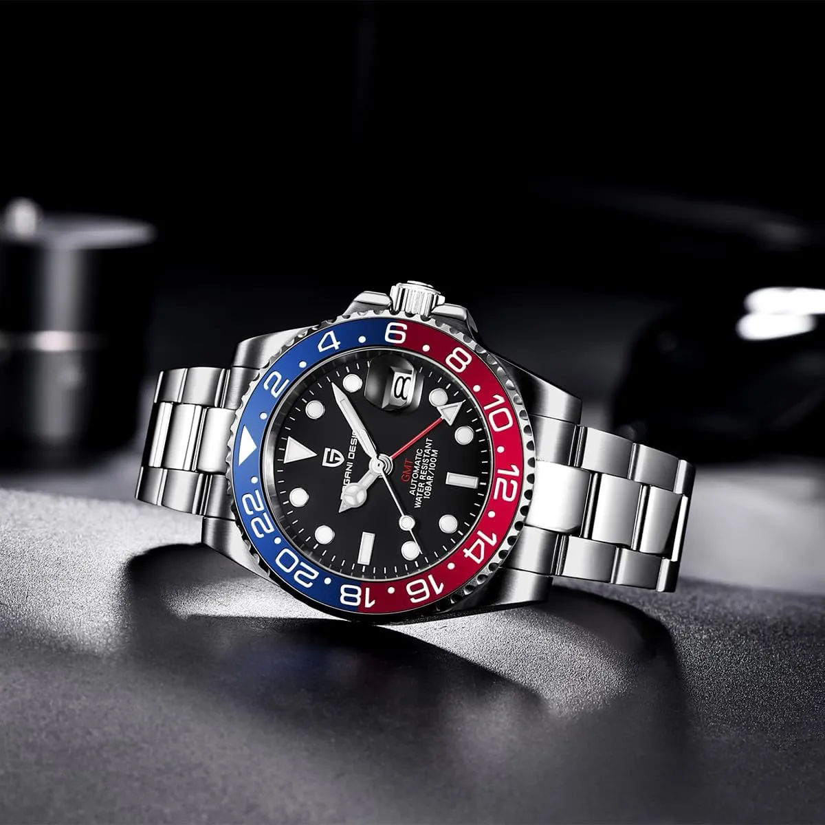 Pagani Design GMT Automatic Mechanical Men's Watch Rotating Ceramic Bezel Stainless Steel Watch with Date Function Men's Sport Watch