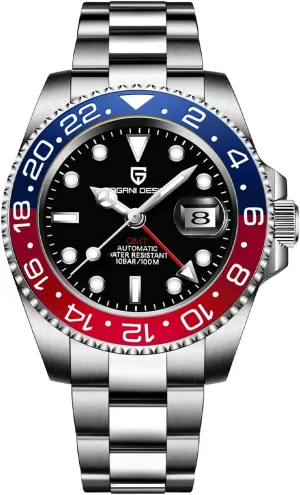 Pagani Design GMT Automatic Mechanical Men's Watch Rotating Ceramic Bezel Stainless Steel Watch with Date Function Men's Sport Watch