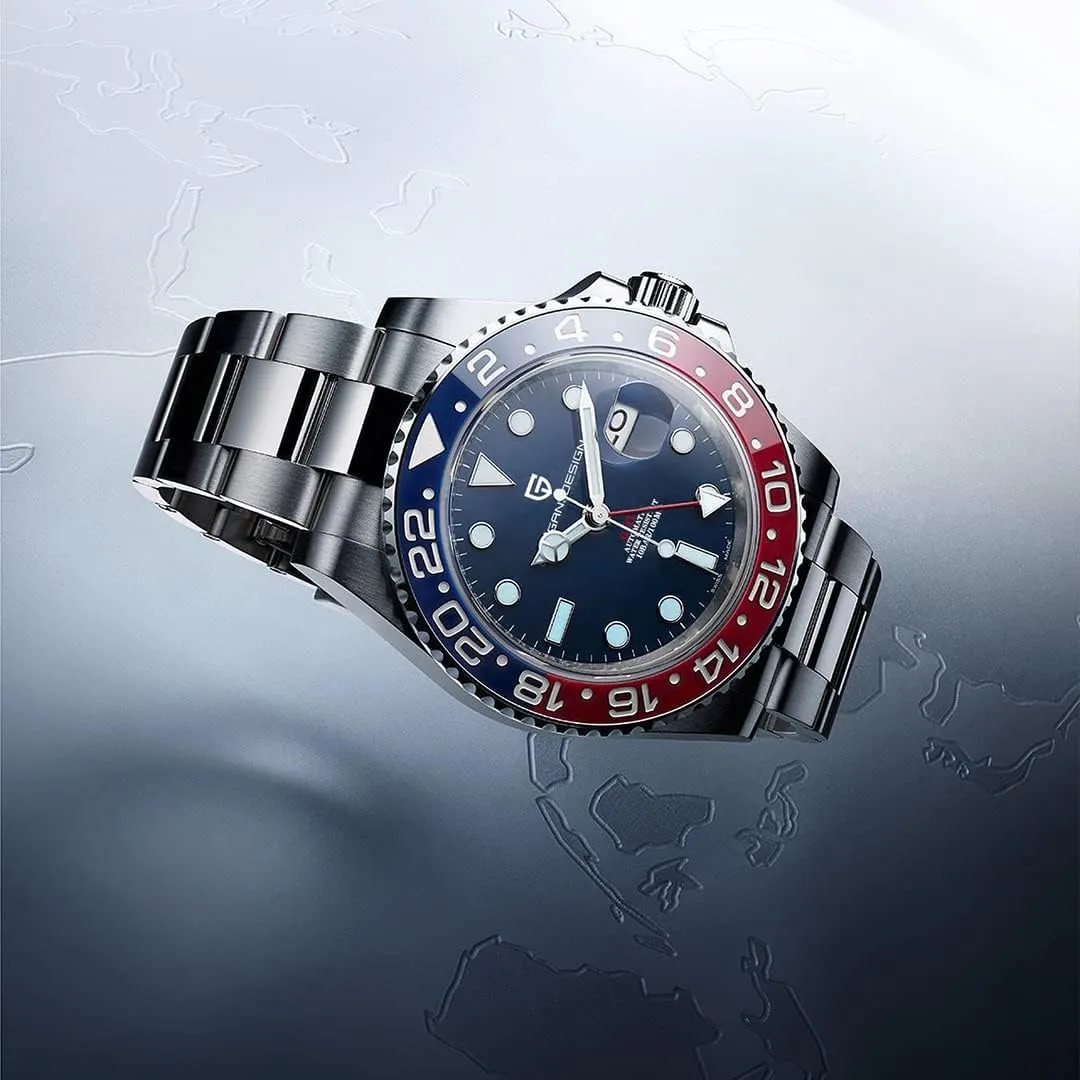 Pagani Design GMT Automatic Mechanical Men's Watch Rotating Ceramic Bezel Stainless Steel Watch with Date Function Men's Sport Watch