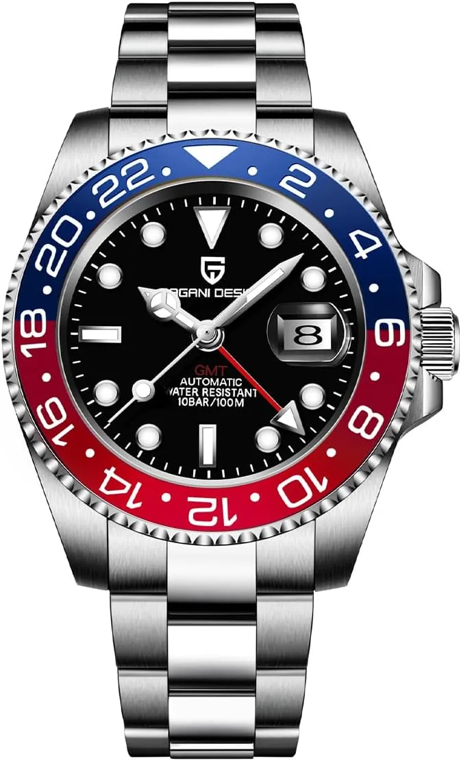 Pagani Design GMT Automatic Mechanical Men's Watch Rotating Ceramic Bezel Stainless Steel Watch with Date Function Men's Sport Watch