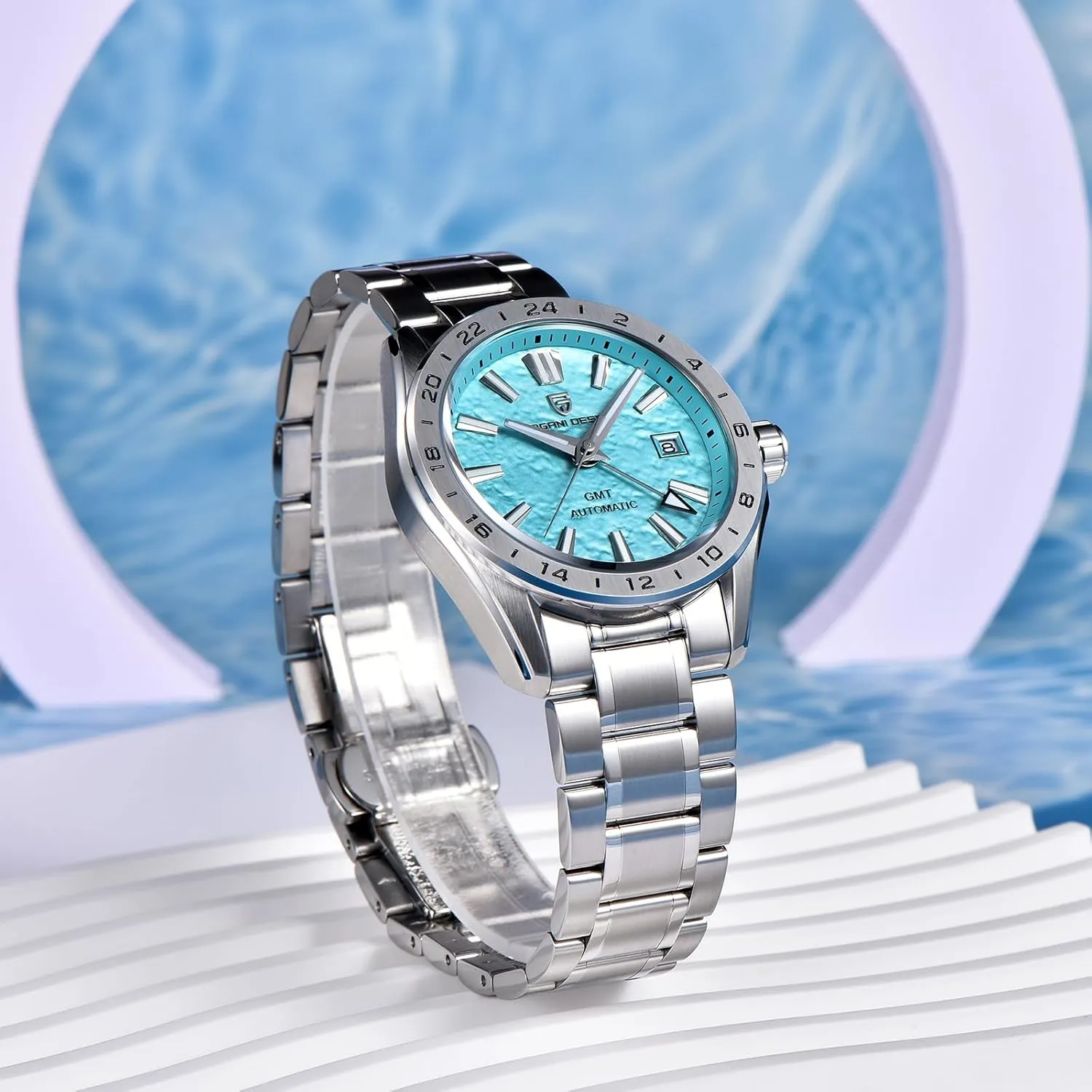 Pagani Design Men's Automatic GMT Mechanical Watch Sapphire Crystal Fixed Bezel Water Resistant 100m Stainless Steel Luminous Sports Men's Watch