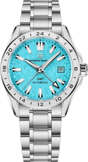 Pagani Design Men's Automatic GMT Mechanical Watch Sapphire Crystal Fixed Bezel Water Resistant 100m Stainless Steel Luminous Sports Men's Watch